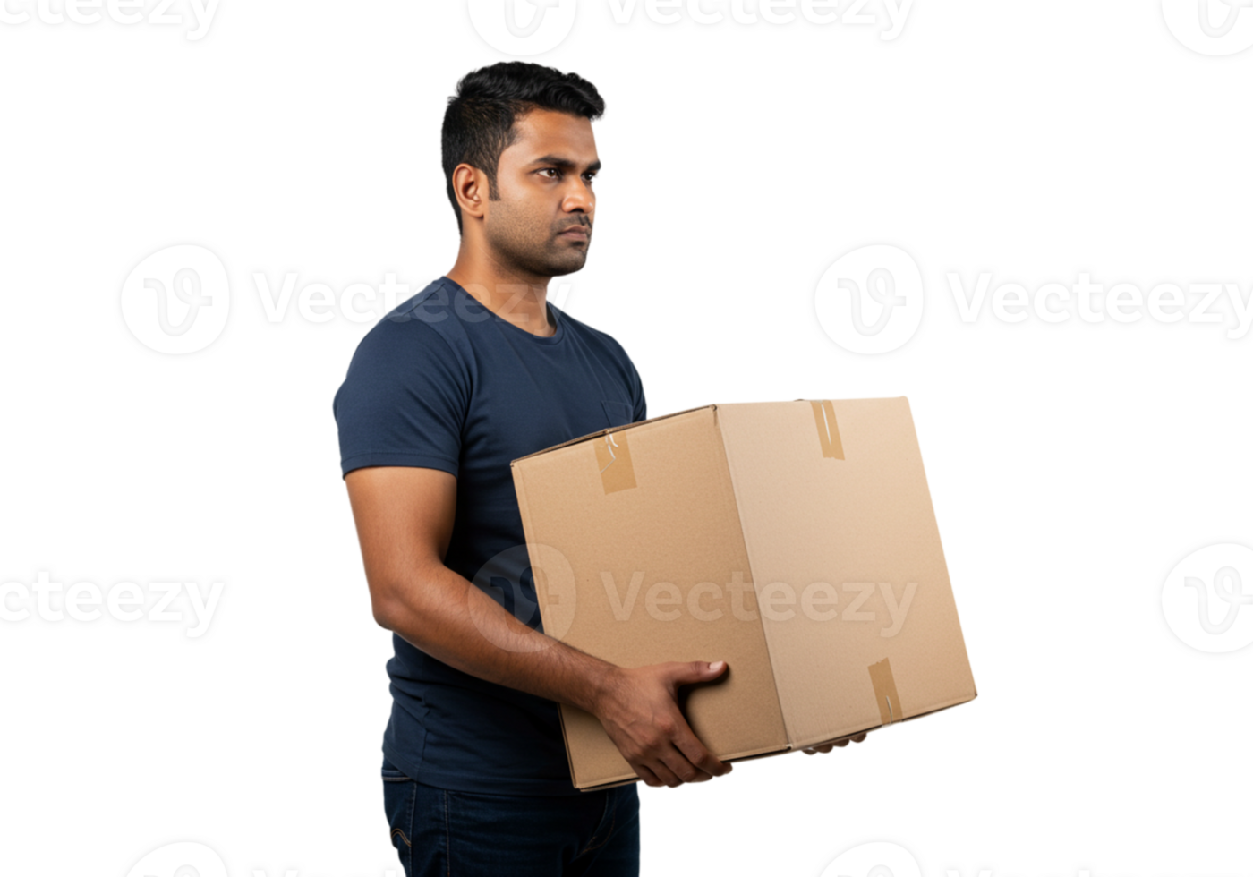 Man Carrying Cardboard Box Delivery Service Package Shipment Male Brown Black Image Worker Person png