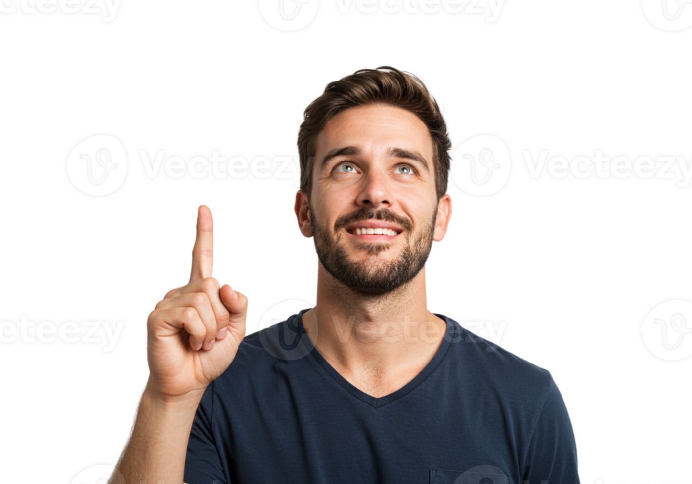 Happy Man Points Upward Inspiring Idea Concept Black Background Goal Dream Future Vision Design png
