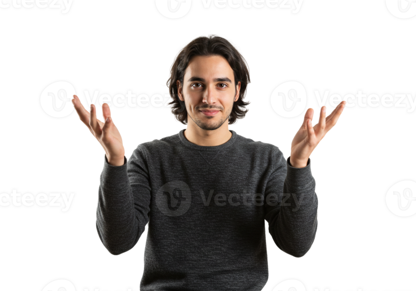 Young Man Gesturing Open Hands Presenting Ideas Concept Male Adult Black Offer Studio Person Choice png