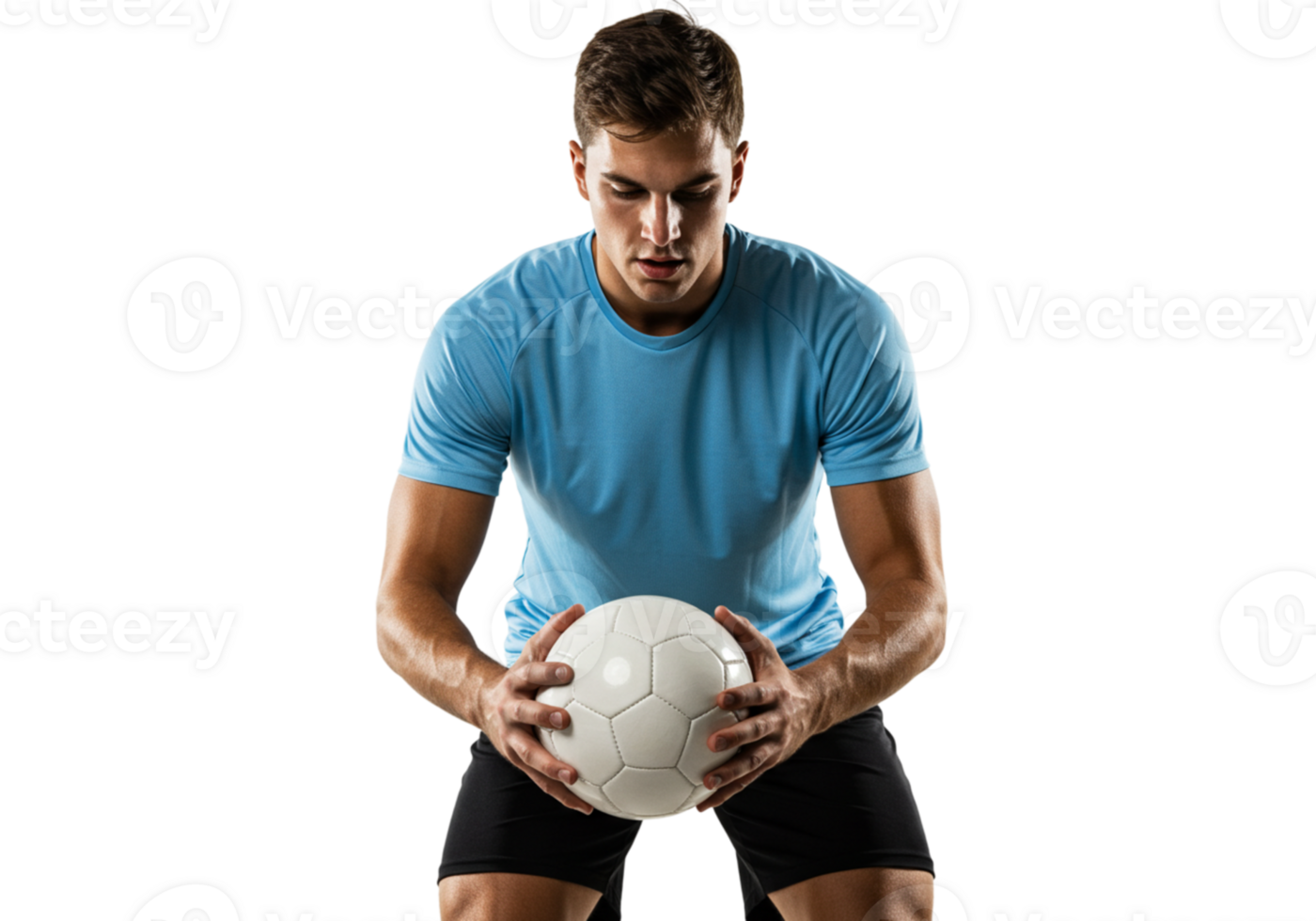 Focused Soccer Player Holding Ball Studio Shot Athletic Man Game Team Goal Sport Power Active Energy png