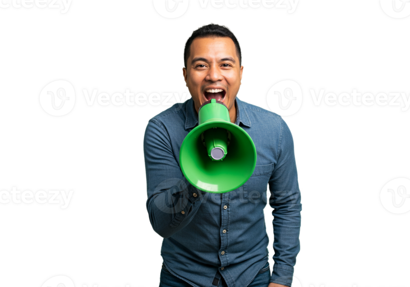 Man Announcing Important News Green Megaphone Studio Shot male voice image person design talking png