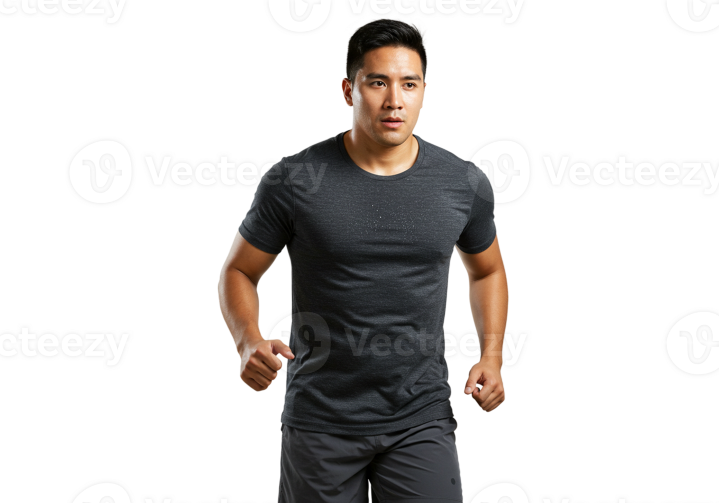 Athletic Man Running Fitness Activewear Dark Grey Shirt sport model power speed black tshirt shorts png