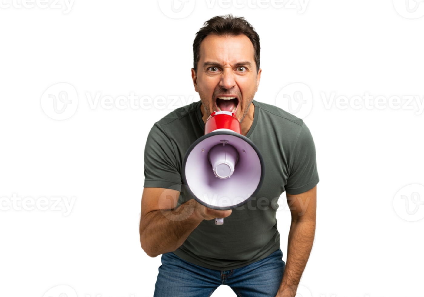 Angry Man Shouting into Megaphone Announcement Protest Loud Male Voice Anger Image Adult Black png