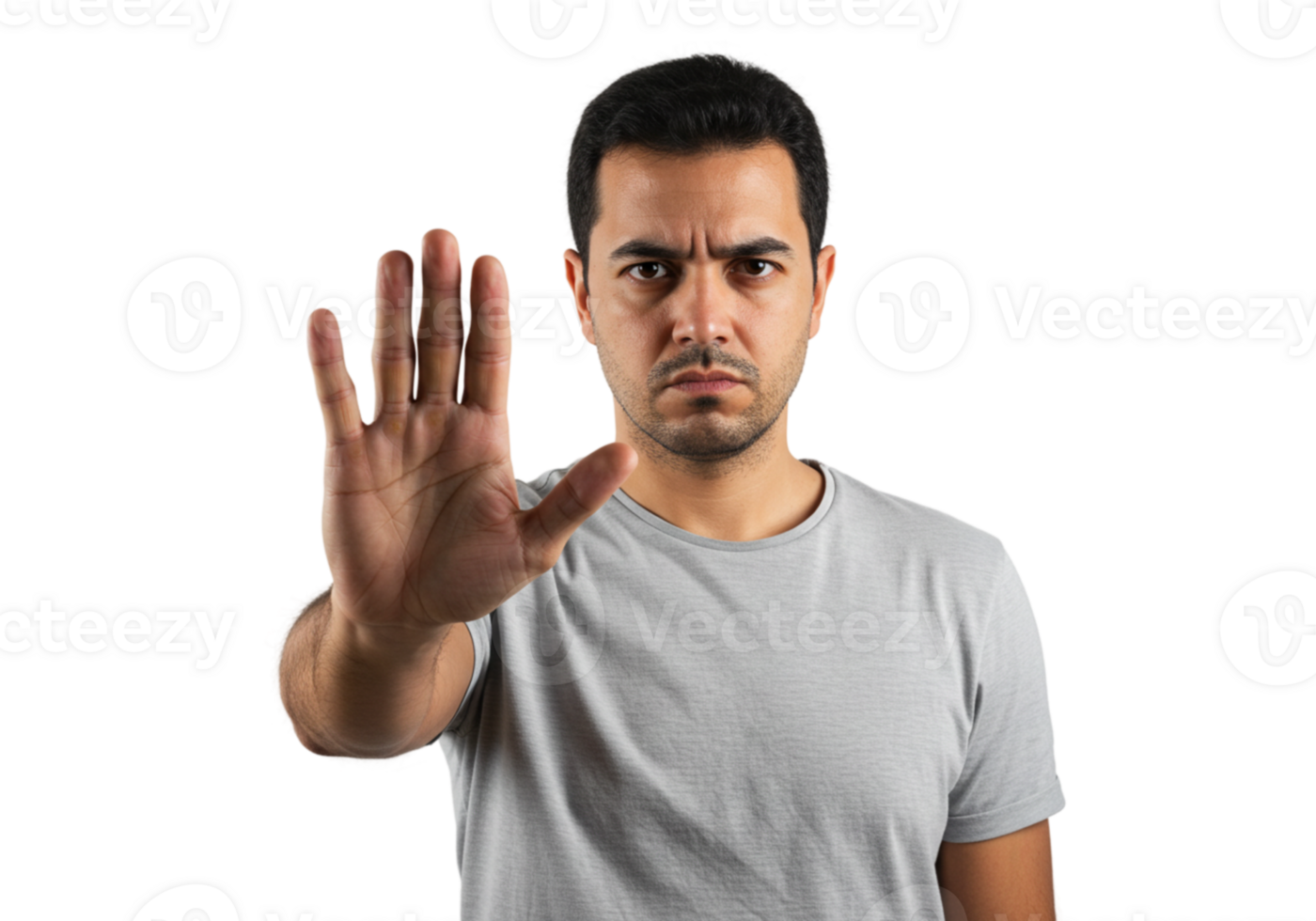 Serious Man Showing Stop Hand Gesture Dark Background Male Halt Grey Adult Cease Angry Studio Person png