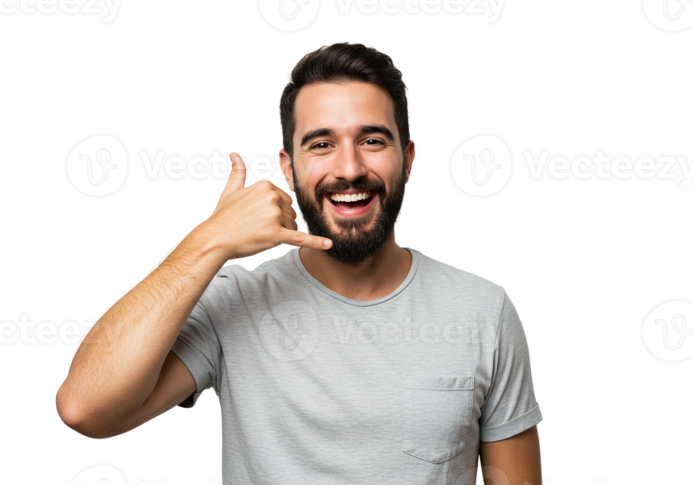 Happy Man Making Call Me Gesture Smiling Friendly Black Background Male Phone Model Adult Young png