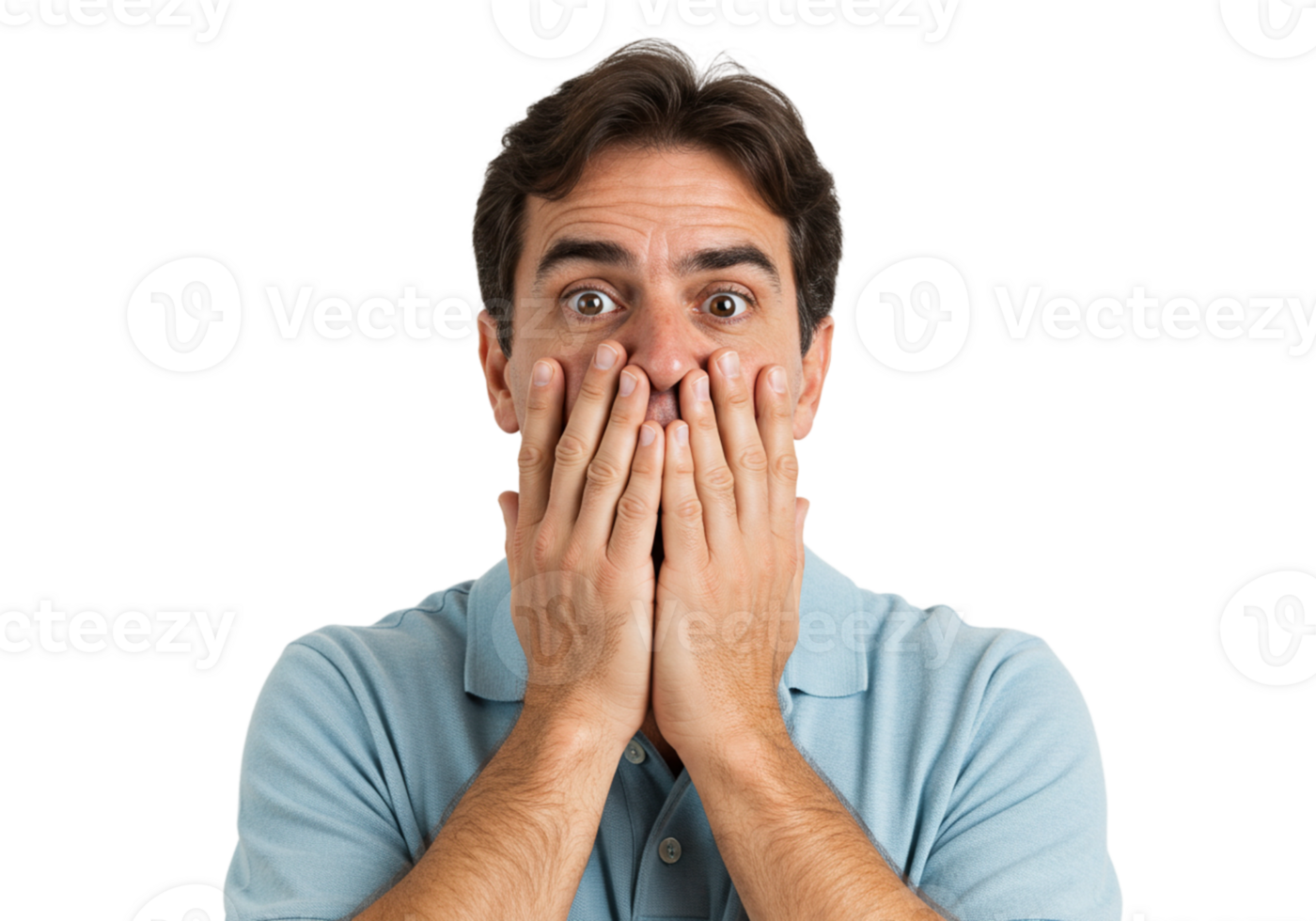 Shocked Man Covering Mouth Hands Surprise Expression Portrait face male adult human photo image png