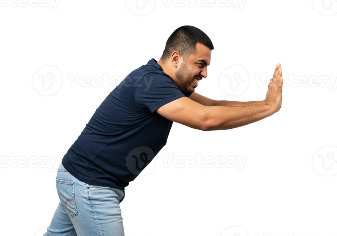 Man Pushing Invisible Wall Strong Effort Strain Tension Dark Background body power force image png