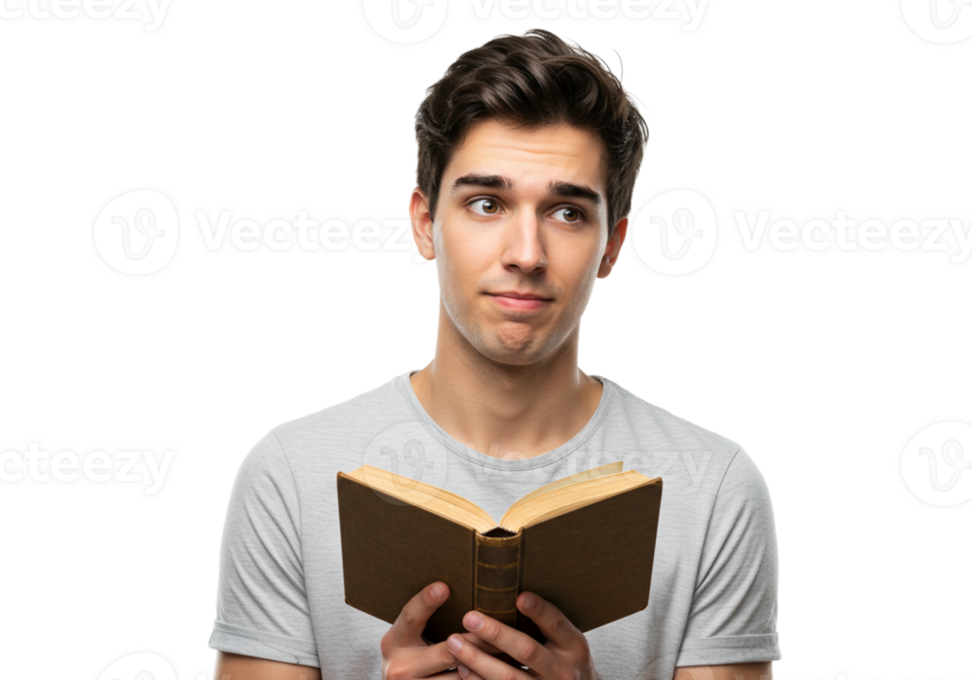 Young Man Pensively Reading Old Book Studying Knowledge Male Reader Wisdom Person Student Curious png
