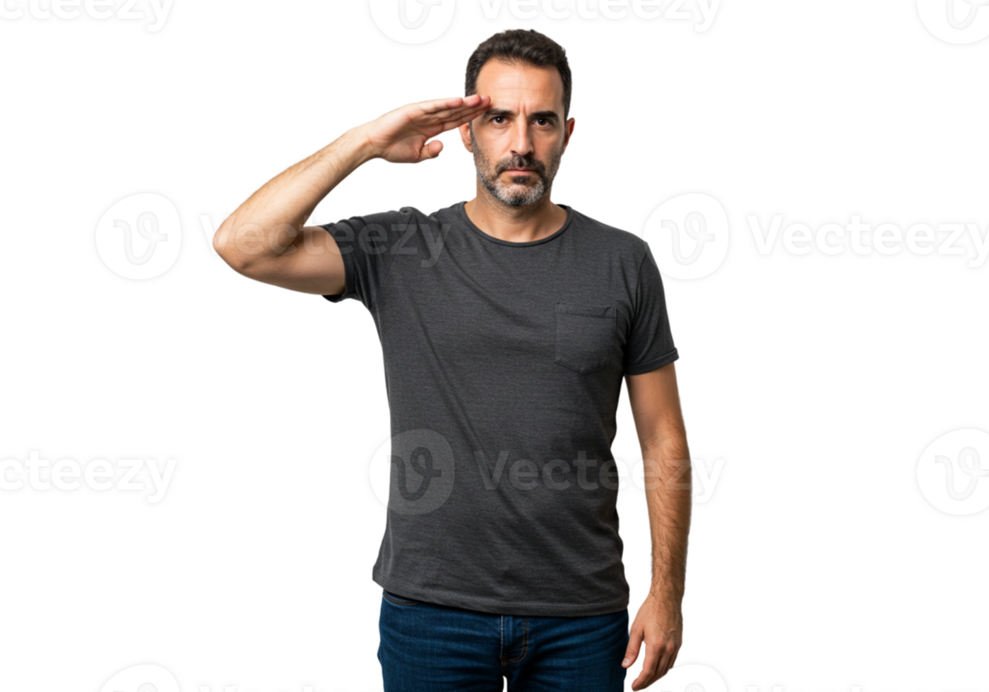 Man Saluting Respectful Gesture Dark Background Studio Portrait Male Grey Pose Honor Adult Image png