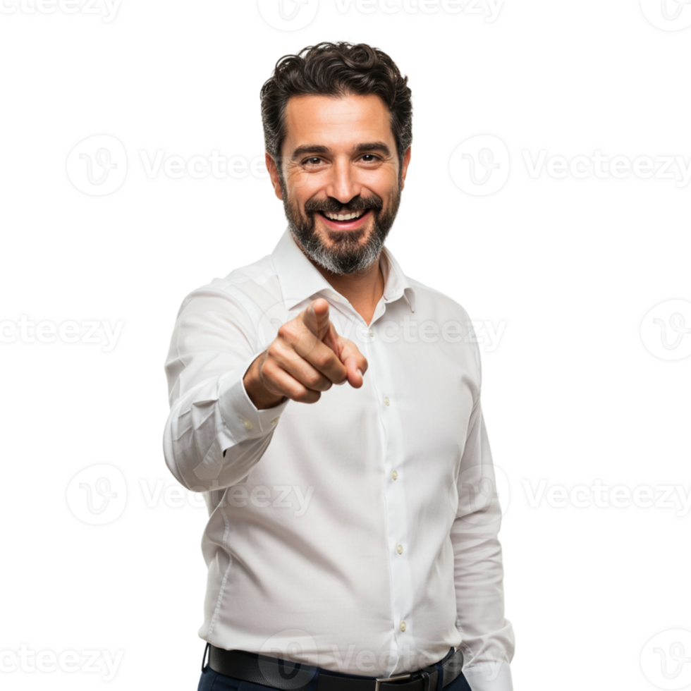 Happy Man Pointing Directly at You Smiling Businessman white shirt focus person finger studio choice png