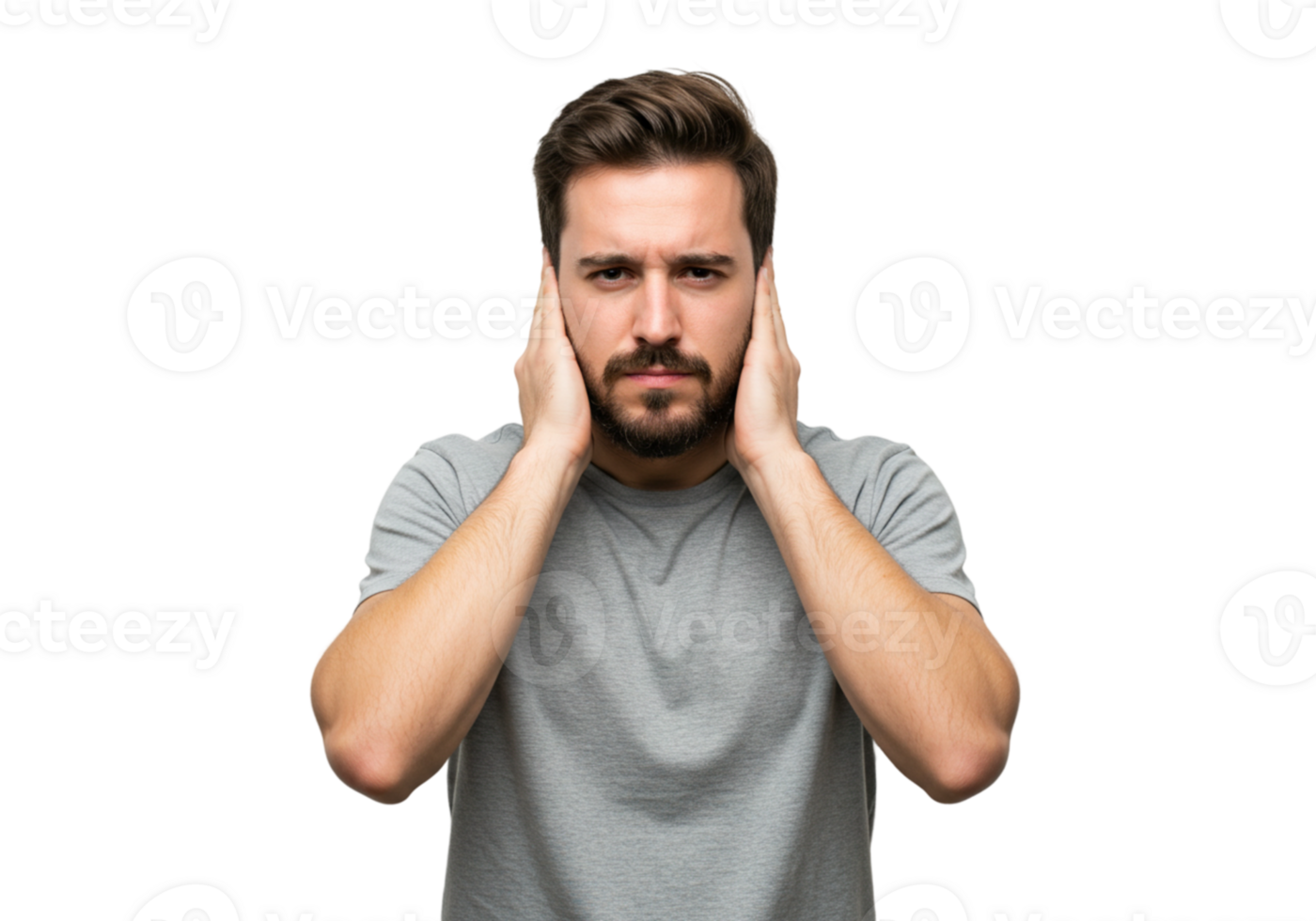 Man Covering Ears Frustrated Stressed Noise Annoyance Problem Pain Upset Sound Agony Worried Silence png