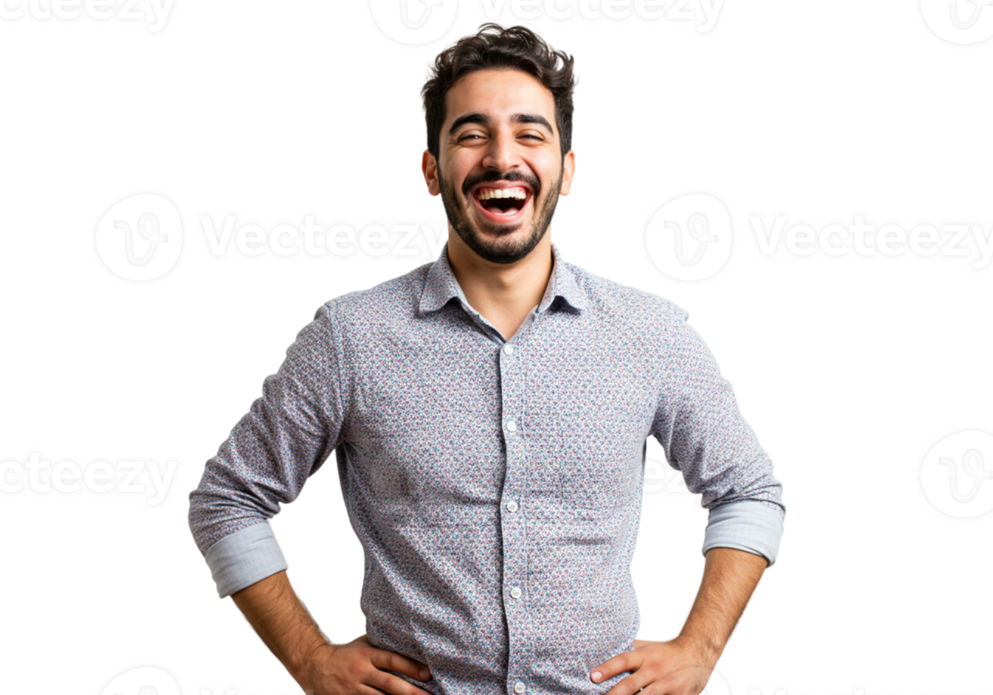 Happy Man Laughing Joyful Expression Portrait Studio Shot fun male dark smile model beard person png