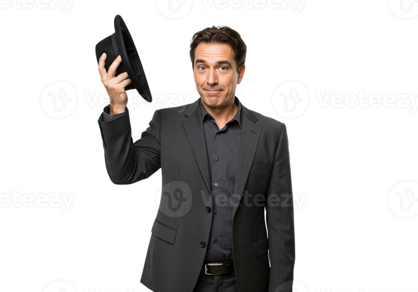 Elegant Man in Suit Holding Hat Formal Portrait Studio Shot dark black style model image classy png