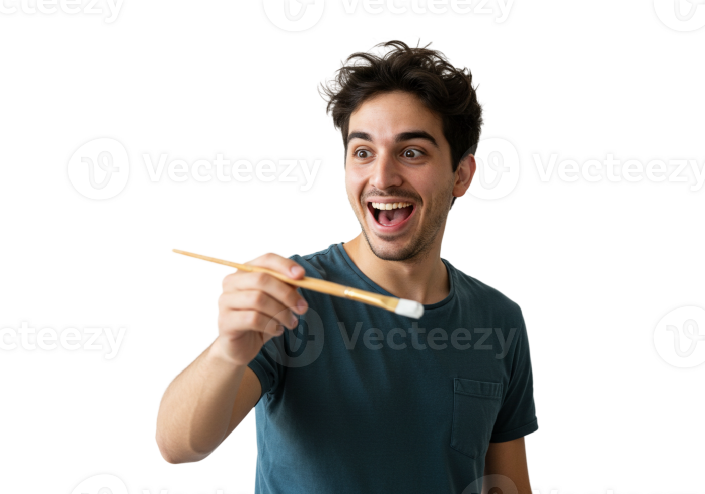 Excited Artist Holding Paintbrush Happy Man Painting Creative Artwork Studio color skill design png