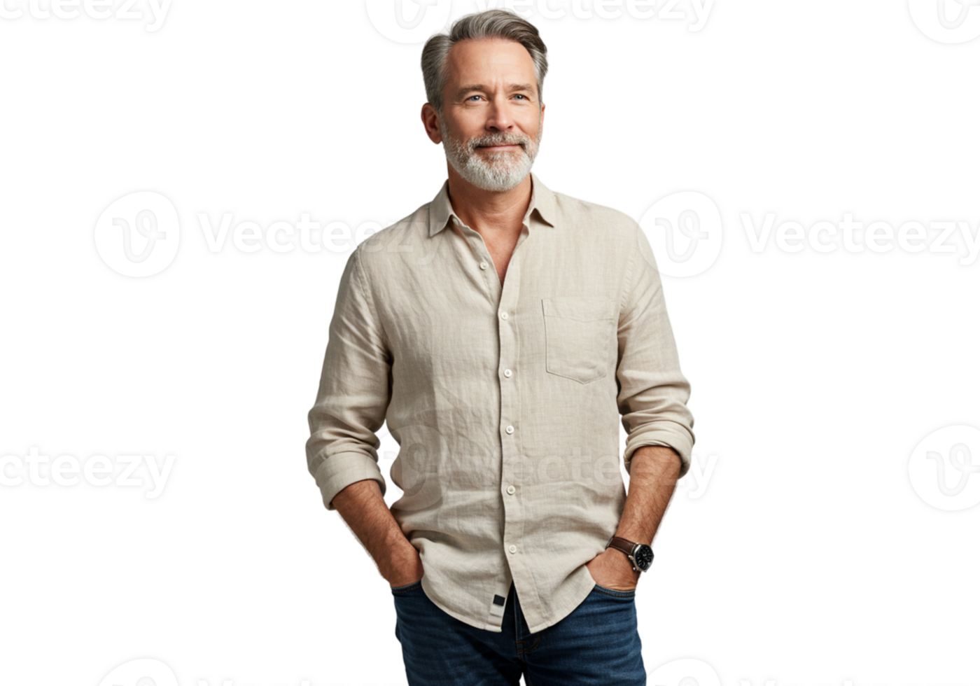 Confident Mature Man Beige Shirt Casual Portrait Studio Men Male Adult Model Happy Black Style Image png