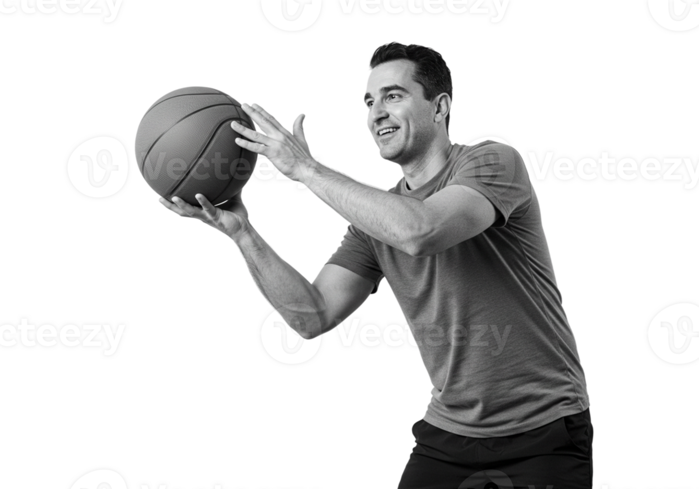 Man Playing Basketball Black White Studio Shot Athletic game sport photo image player active strong png