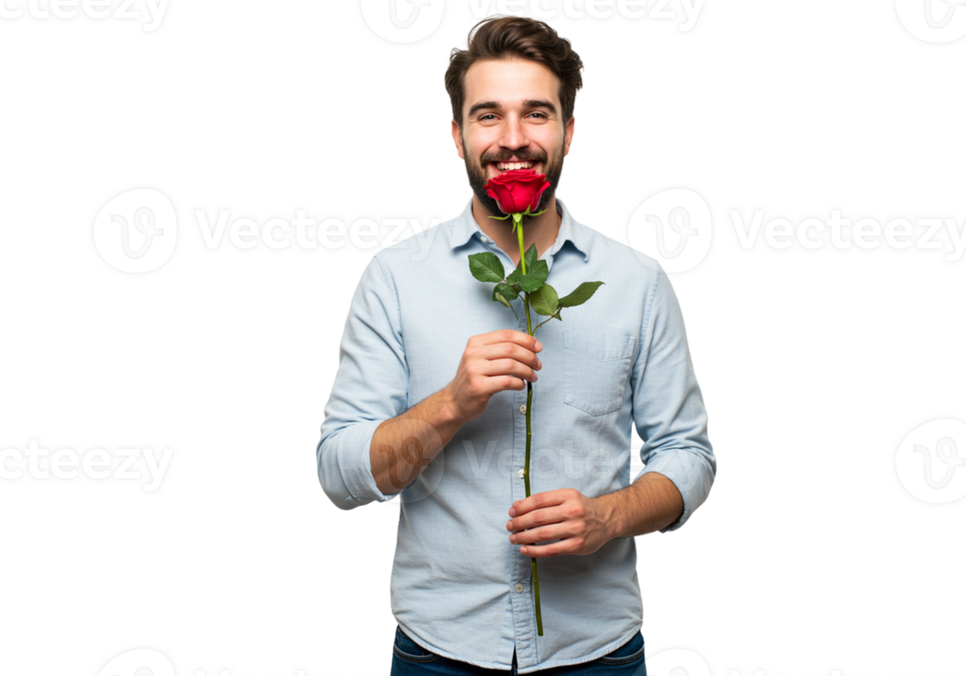 Happy Man Holding a Single Red Rose Romantic Love Date Black Flower Flower Studio Dating Smiling png