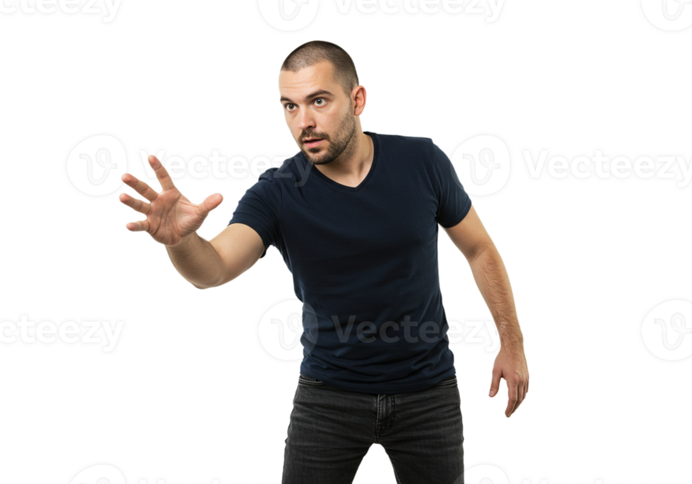 Man Reaches Out Black Background Studio Shot Casual hand male pose jeans model adult young image png