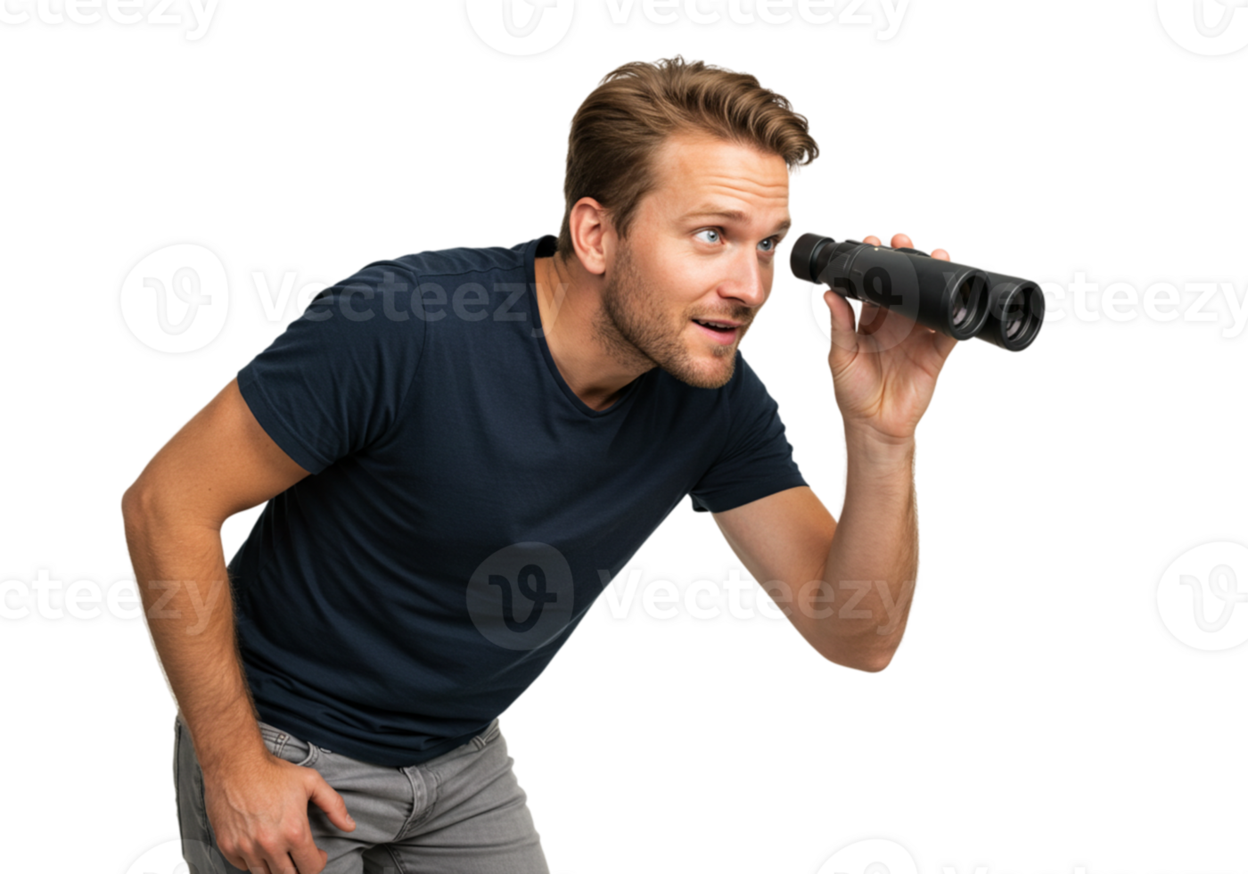 Man Using Binoculars Exploring Distant View Discovery Adventure Male Focus Search Travel Nature png