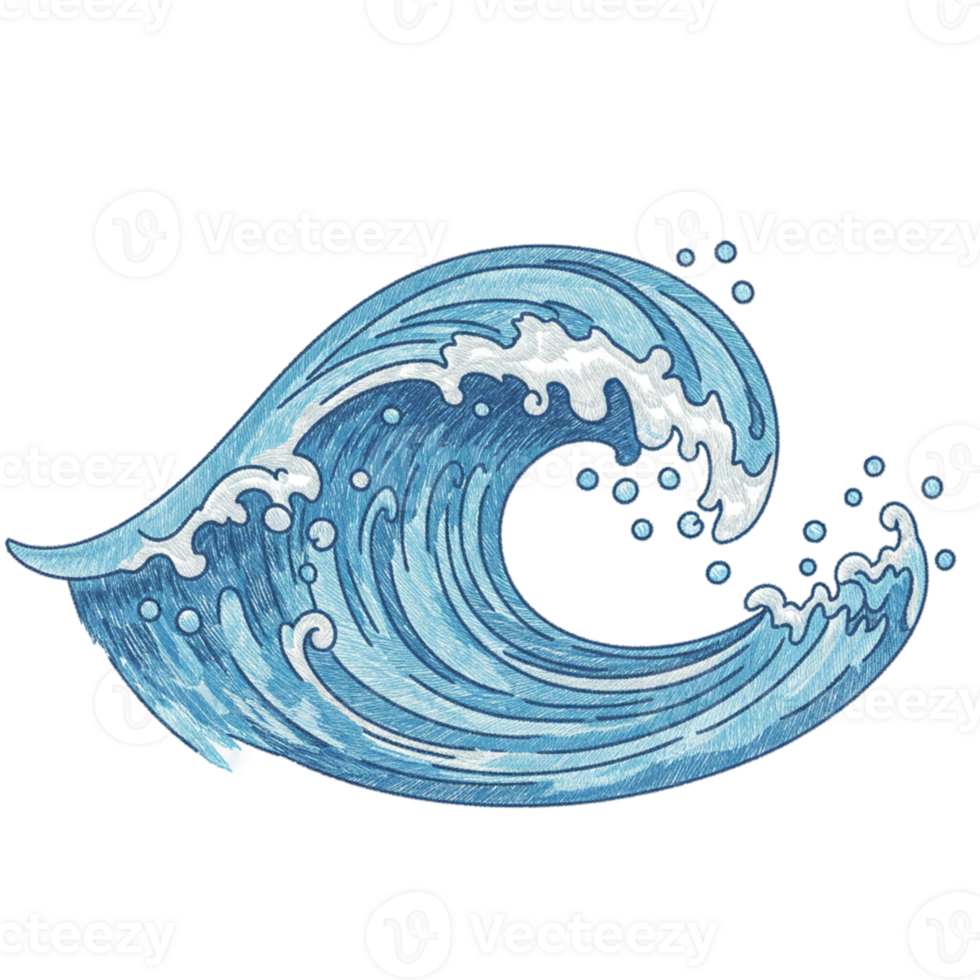 Blue Ocean Wave Illustration Artistic Design Element sea ink water curve style image nature png
