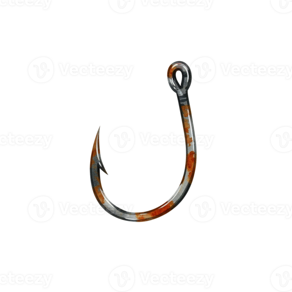 Rusty Metal Fishing Hook Isolated Black Background old grey iron bait sharp curve sport water design png
