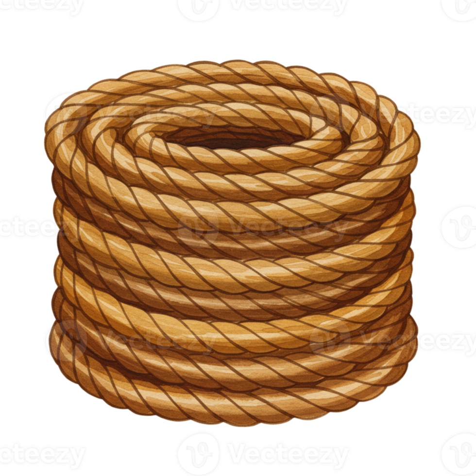 Thick Brown Coiled Rope Nautical Watercolor Illustration Texture Background cord twine fiber woven png
