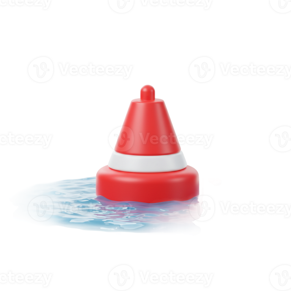 Red Buoy Floating on Dark Water Minimalist 3D Render sea icon cone ocean white safety design symbol png