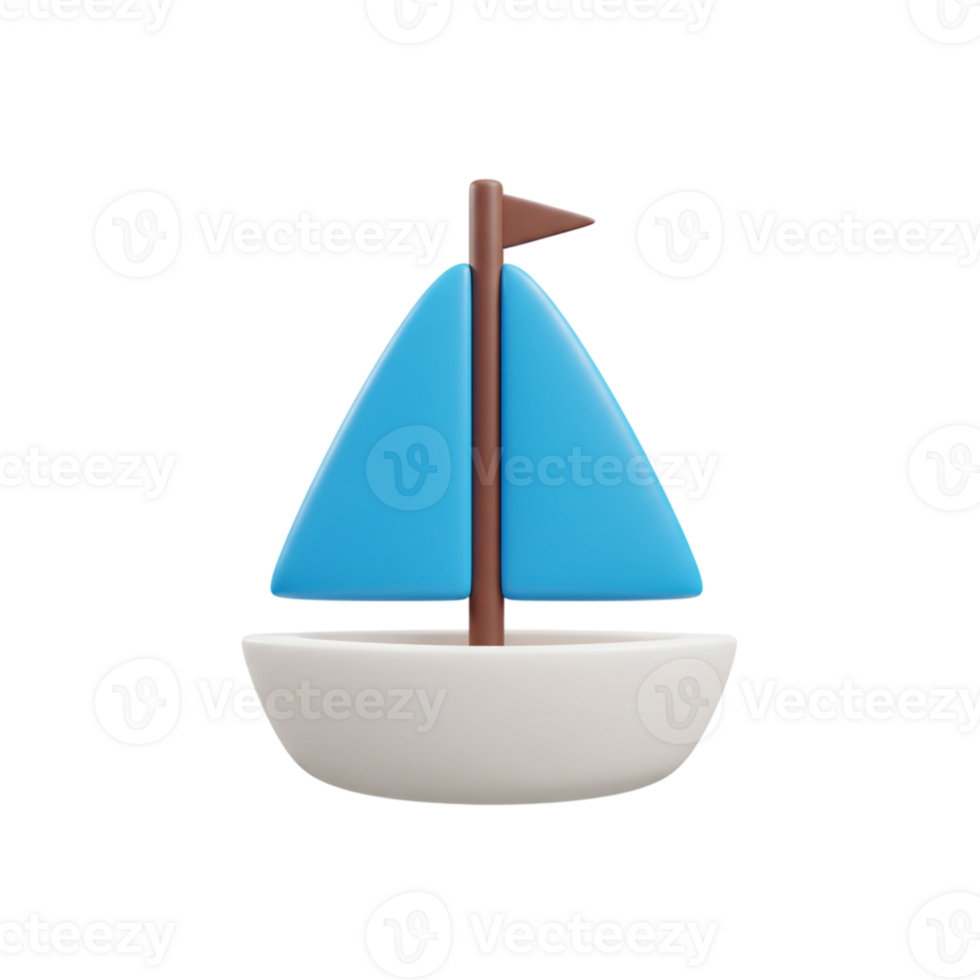 Cute Blue Sailboat 3D Render Model Icon Design Illustration Sea Toy App White Water Ocean Image png