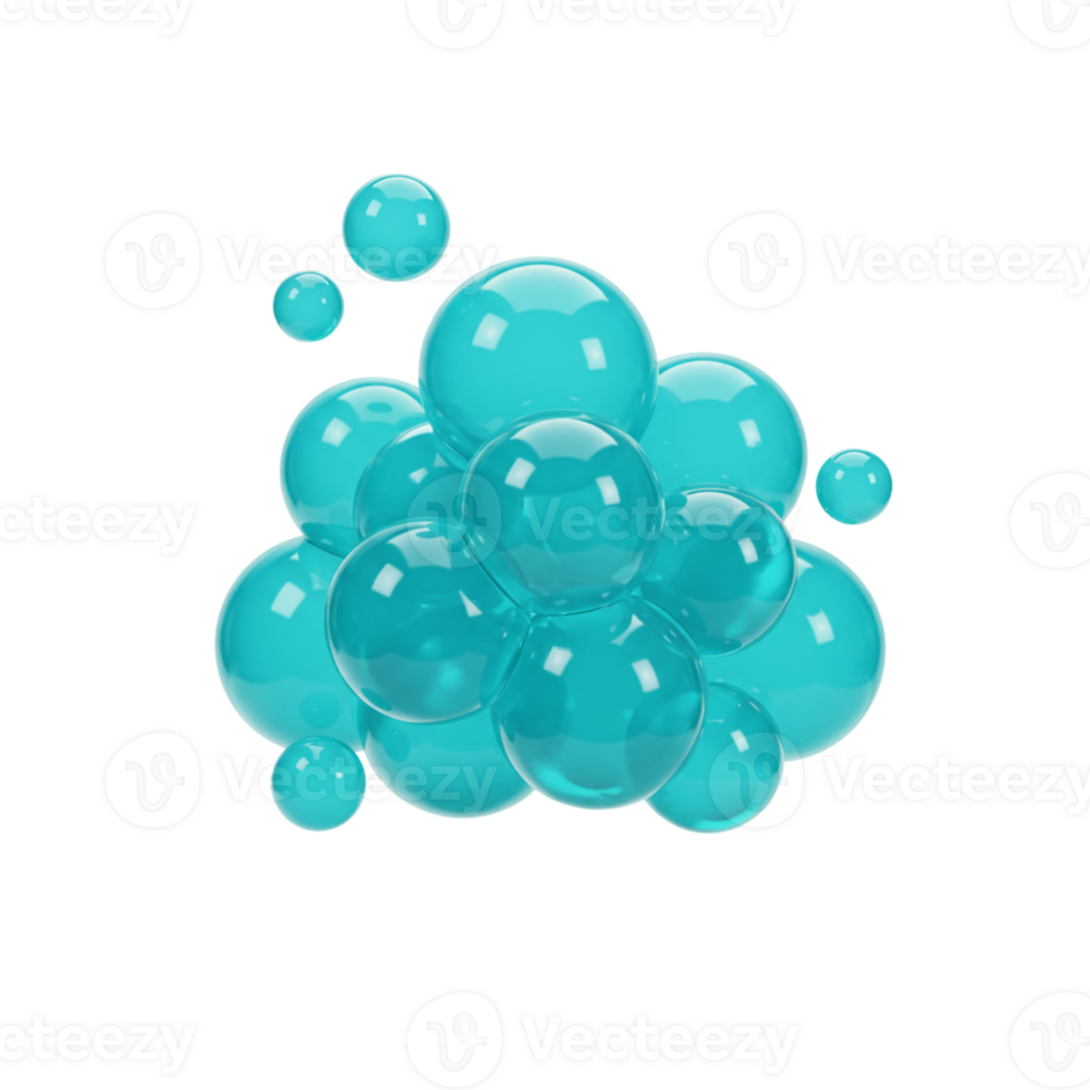 Abstract Teal Bubbles 3D Render Floating Design Graphic Background Aqua Cyan Blue Shiny Fluid Green png