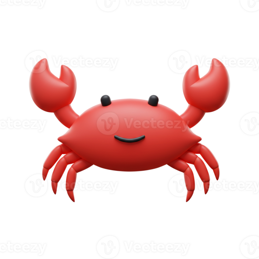 Cute Red Cartoon Crab 3D Render Illustration Happy Summer Ocean Animal Design Sea Fun Image Water png