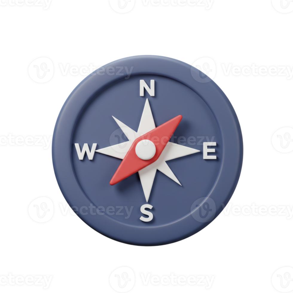 Modern 3D Compass Icon Navigation Guide Direction Pointer map east west arrow north south travel png