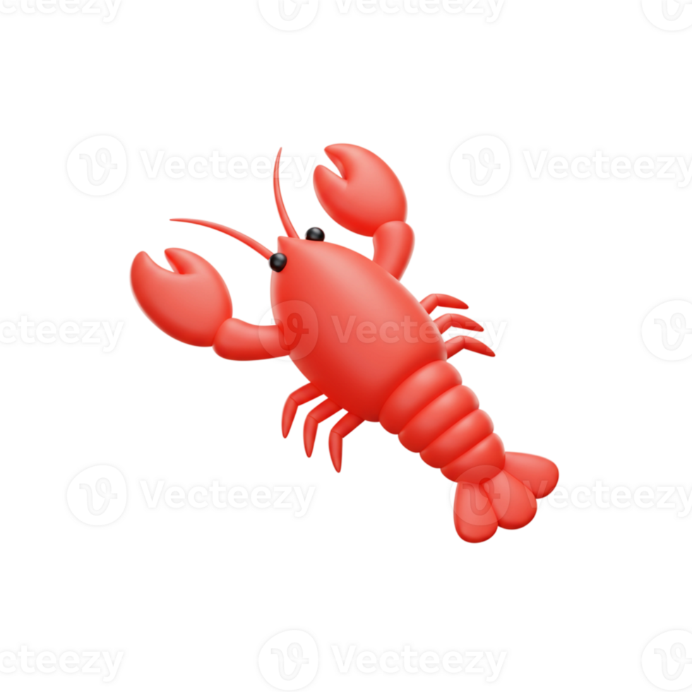 Red Lobster Cartoon 3D Render Isolated Black Background Fun Cute Food Image Ocean Sweet Water Animal png