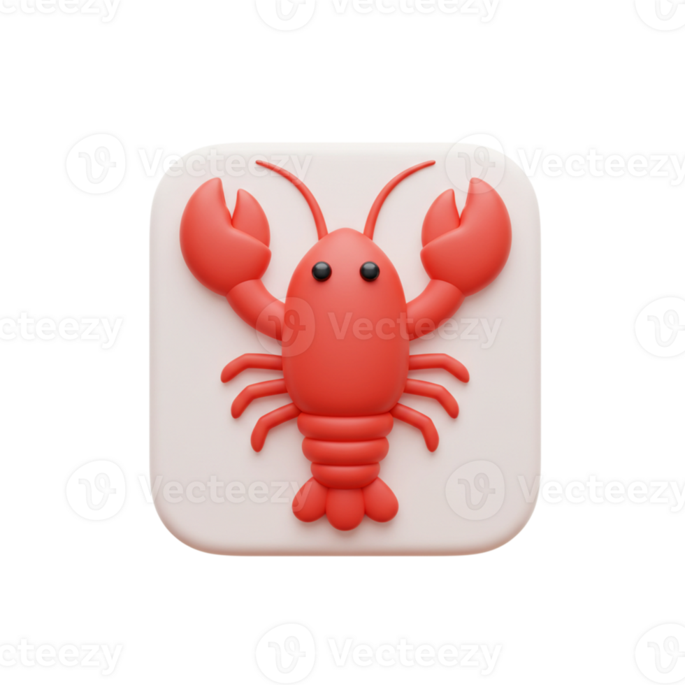 Red Lobster Cartoon 3D Icon App Button Design Element Cute Path Food Menu Image Symbol Marine png