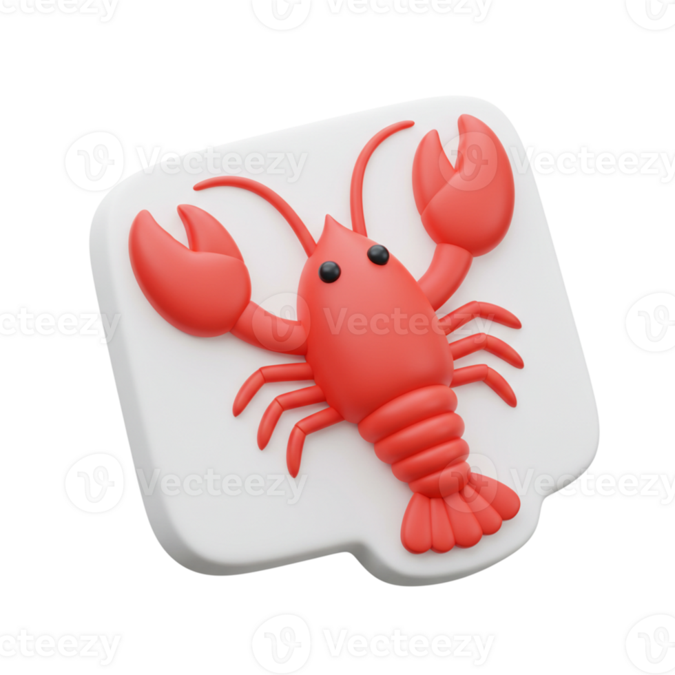 Red Lobster 3D Render Icon White Background Cute Seafood Design App Crab Ocean Image Animal Marine png