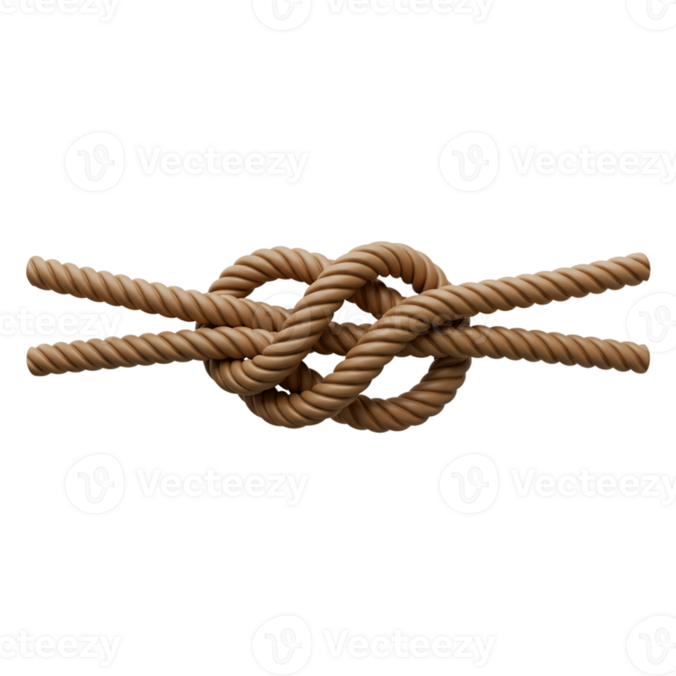 Beige Rope Knot Tied Securely on Black Background Simple Studio Shot 3d cord brown twine image model png
