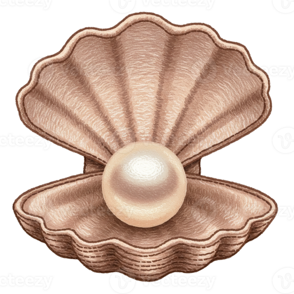 Elegant Pearl in Open Shell Illustration Natural Brown Tones Sea Gem Art Ocean Beige Cream Image png