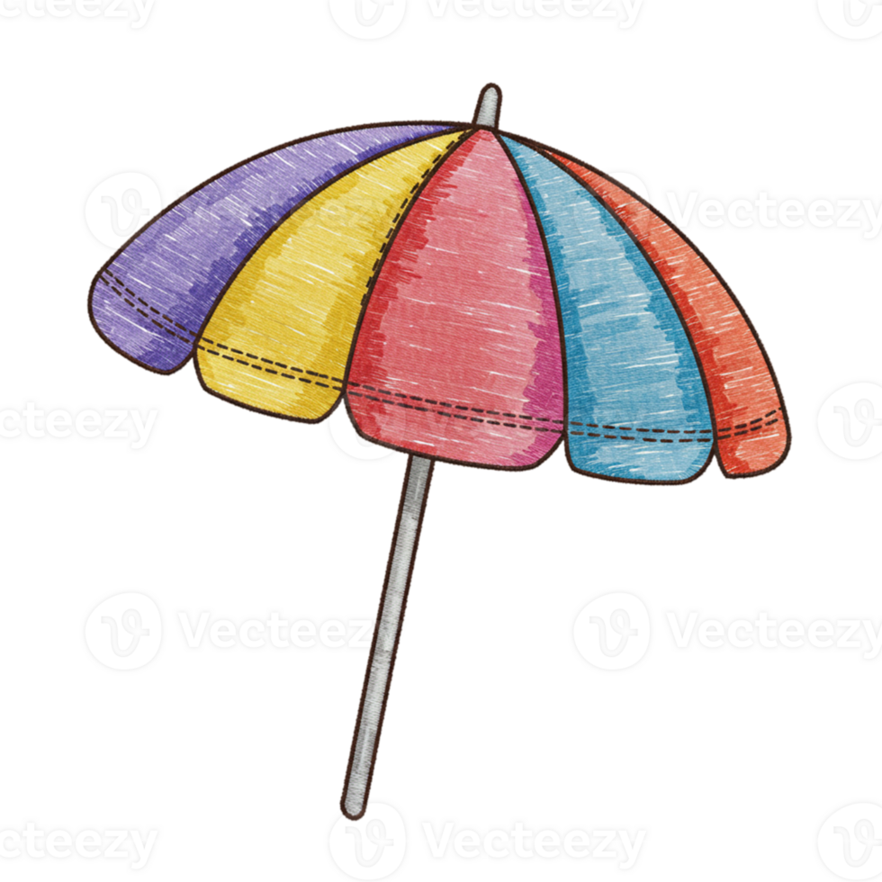 Colorful Striped Beach Umbrella Summer Vacation Design Illustration sun sea art ocean travel pastel png