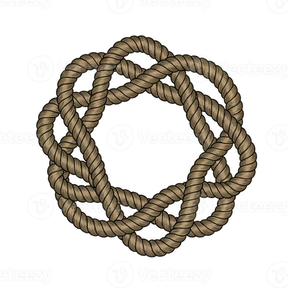 Nautical Rope Circle Design Element Brown Twine Knot Graphic sea art cord line ocean frame round png