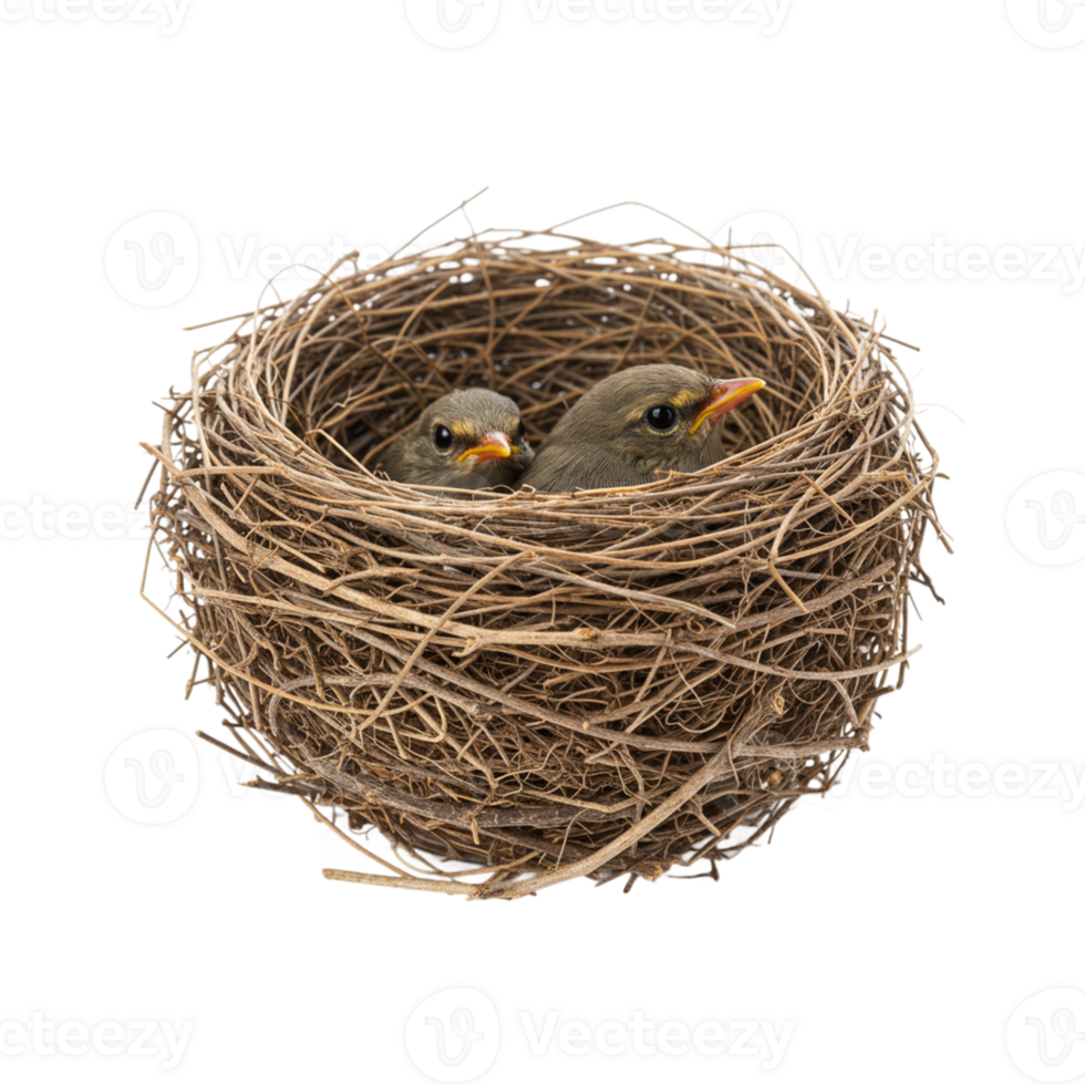 Two Baby Birds Nestled Securely in Rustic Brown Nest cute life home twig twins small wings nature png