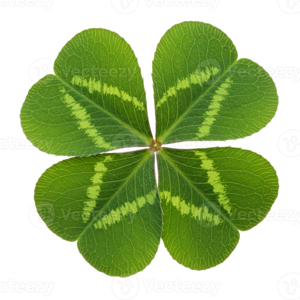 Vibrant Green Four Leaf Clover Isolated on Black Background Detailed Macro Shot of Lucky Charm St png