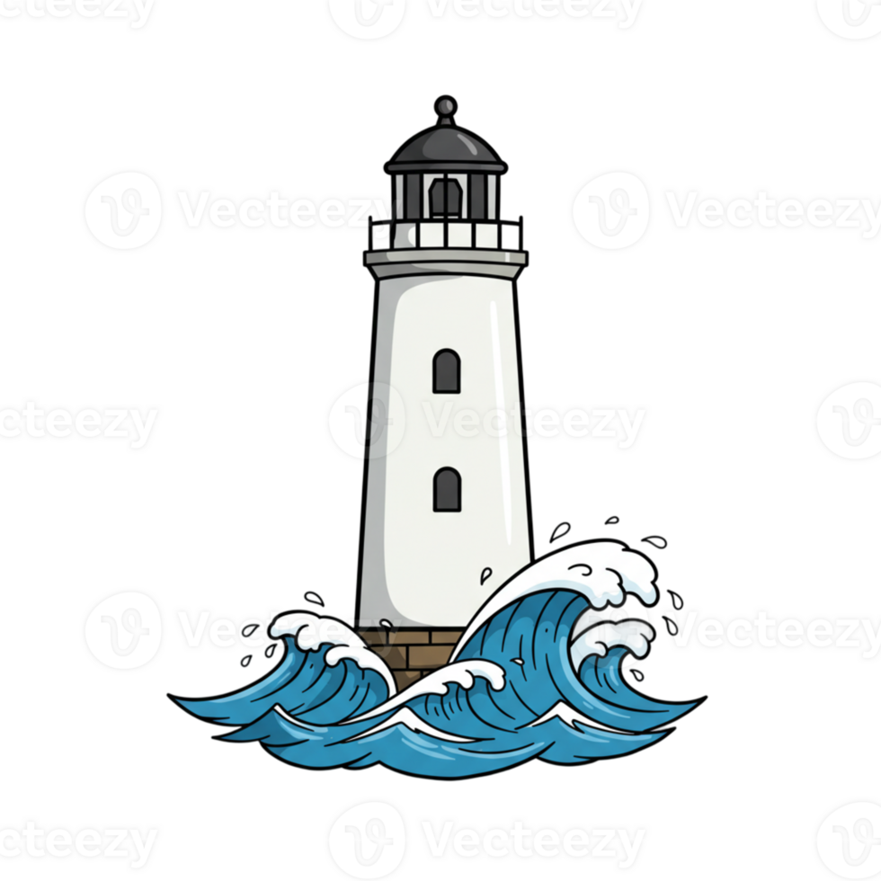Lighthouse Standing Strong Against Powerful Ocean Waves Illustration sea art hope blue storm water png