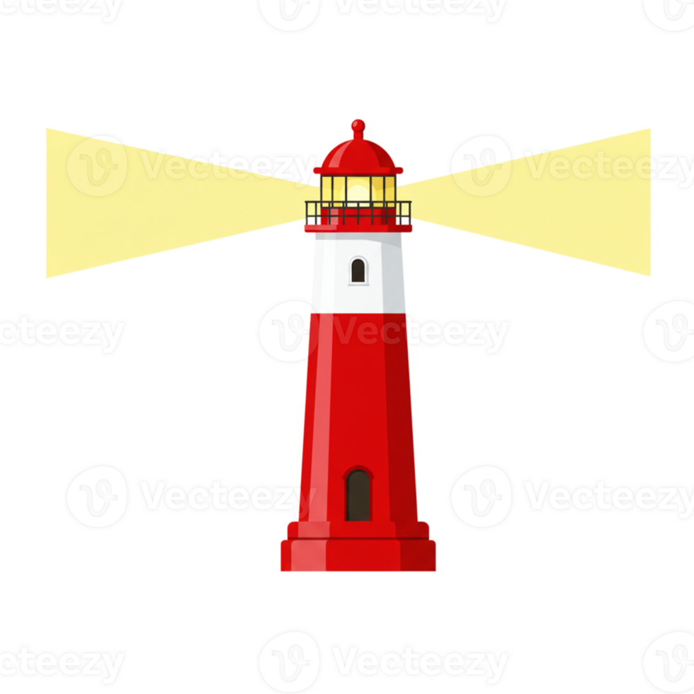Red and White Lighthouse Beacon Shining Bright Night Ocean sea hope dark guide coast shore tower png