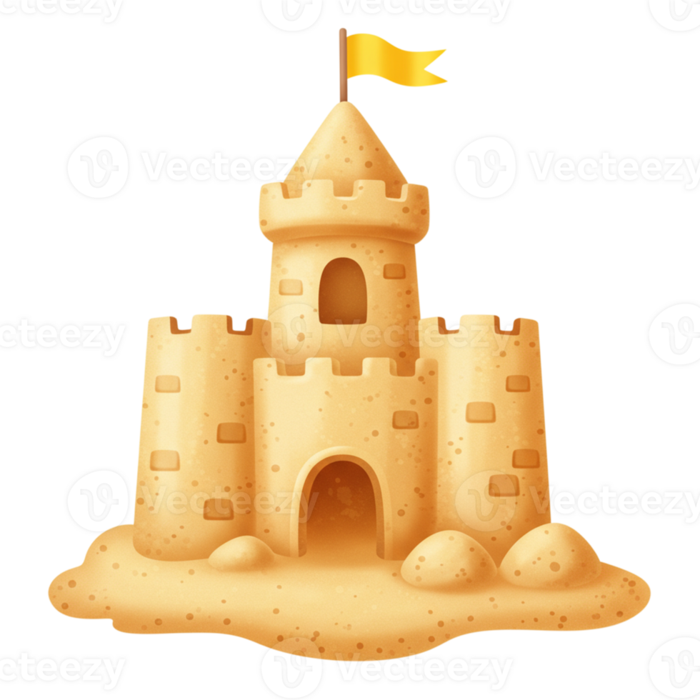 Adorable Yellow Flag Sandcastle Beach Summer Fun Illustration Toy Art Kids Play Cute Child Water png