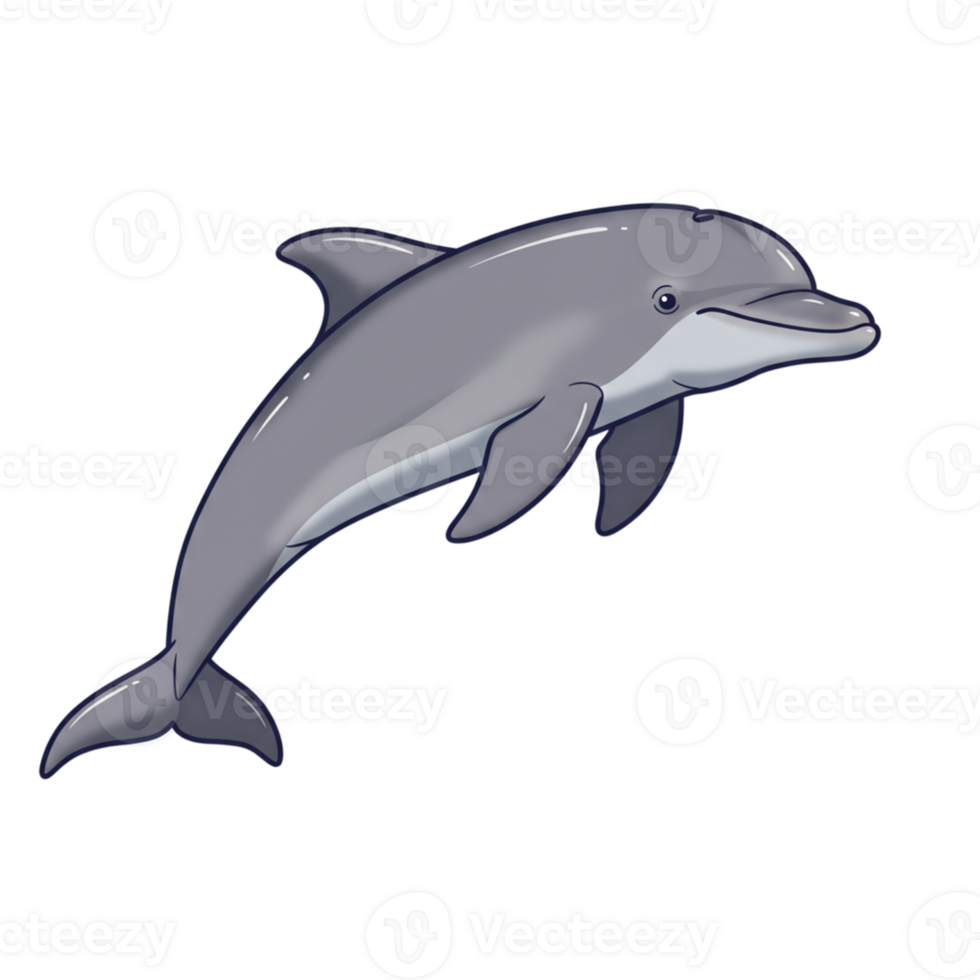 Adorable Gray Dolphin Leaping Ocean Wildlife Cartoon Illustration Sea Cute Water Happy Image Marine png