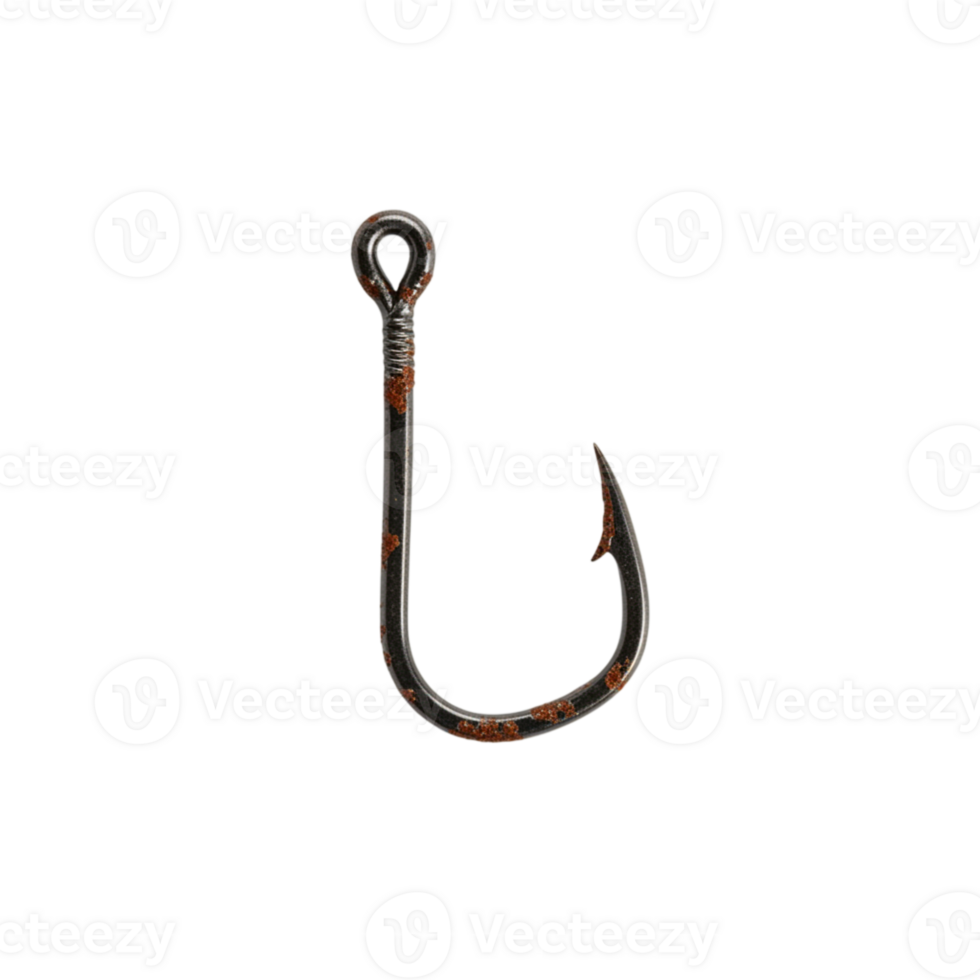 Rusty Metal Fishing Hook Isolated on Black Background Detailed Closeup Image Old Sea Lake Iron Sharp png