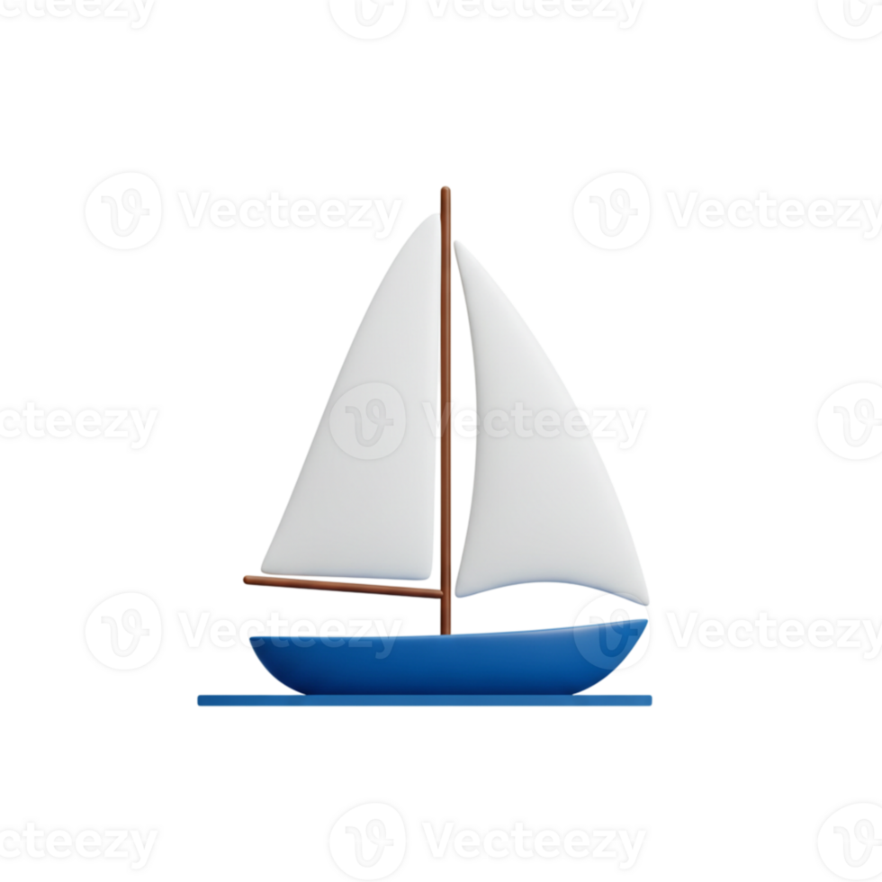 Simple White Sailboat Icon 3D Render Blue Hull Minimalist Design Nautical Theme Ocean Voyage sea png