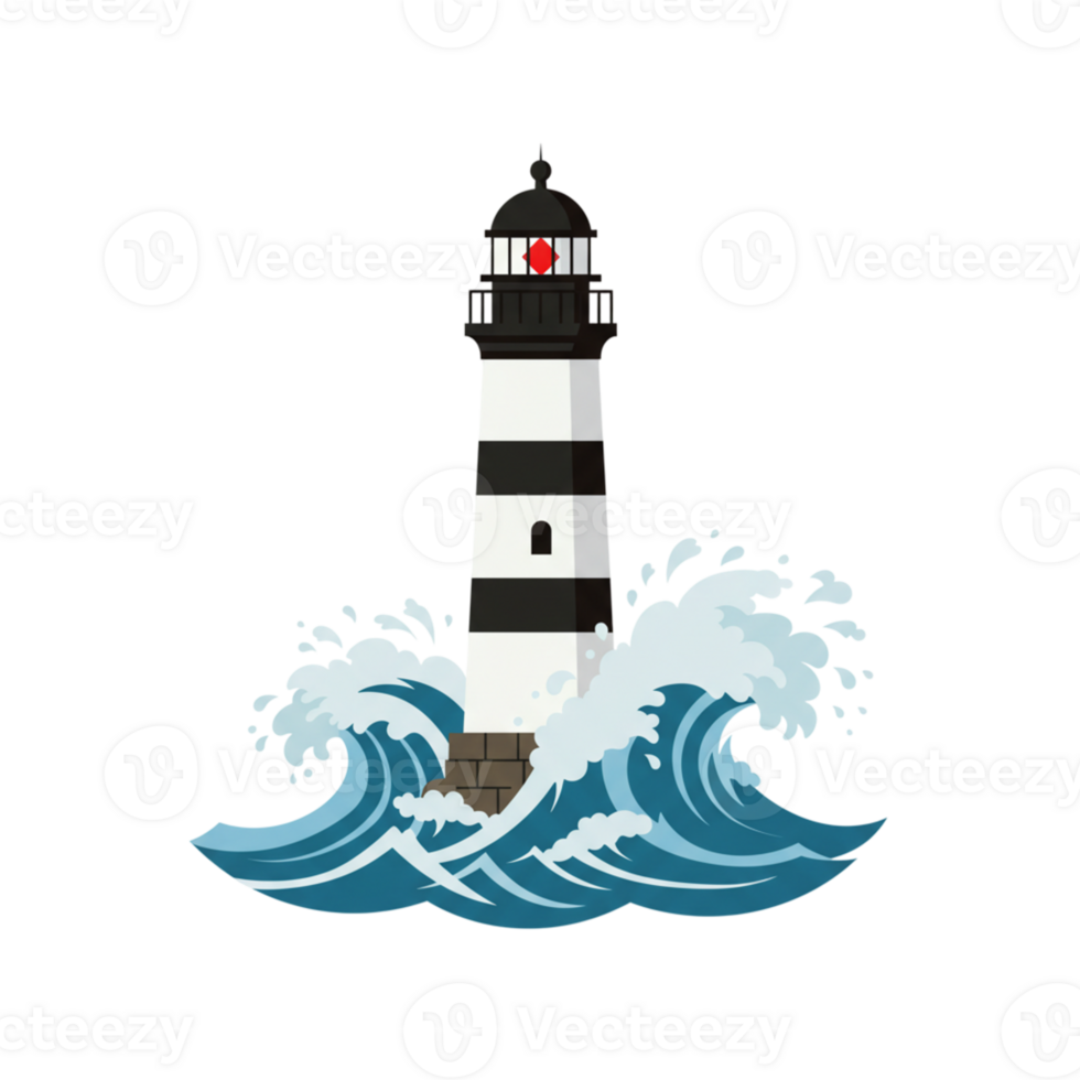 Striped Lighthouse Standing Strong Against Powerful Ocean Waves sea hope blue storm night water png