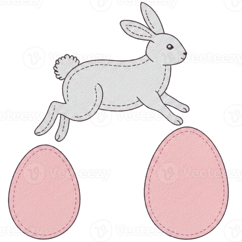 Cute Easter Bunny Hopping over Pink Eggs Happy Springtime Illustration Jump Sweet Rabbit Animal png