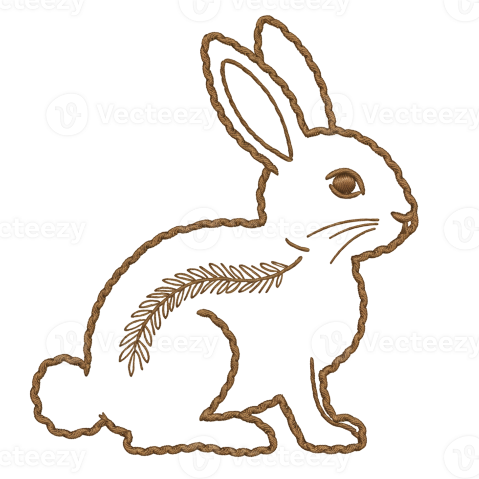Elegant Brown Rabbit Embroidery Design Pattern Art Cute Leaf Image Craft Animal Nature Thread png