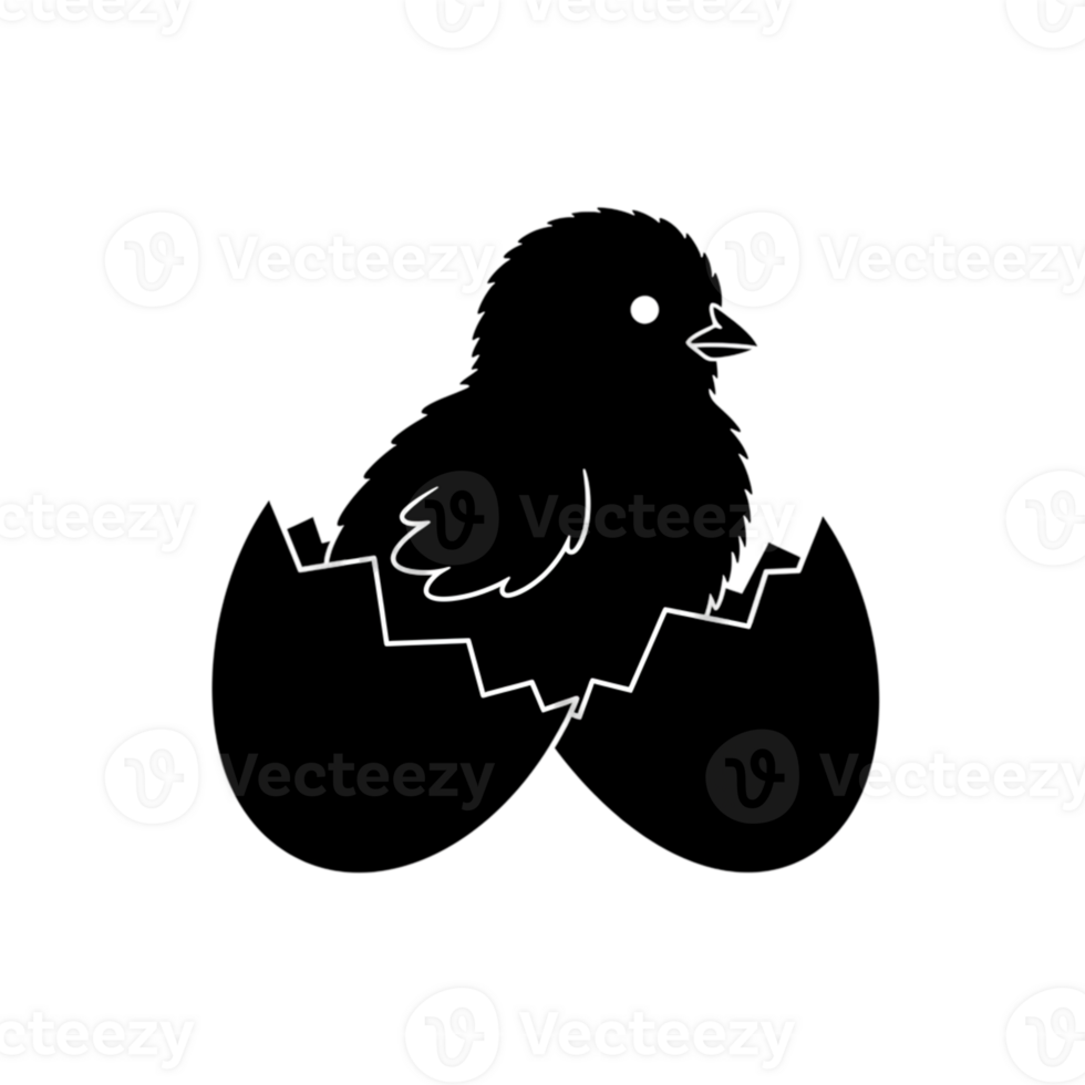 Newborn Chick Emerging from Cracked Eggshell Illustration art baby bird cute life hatch white black png